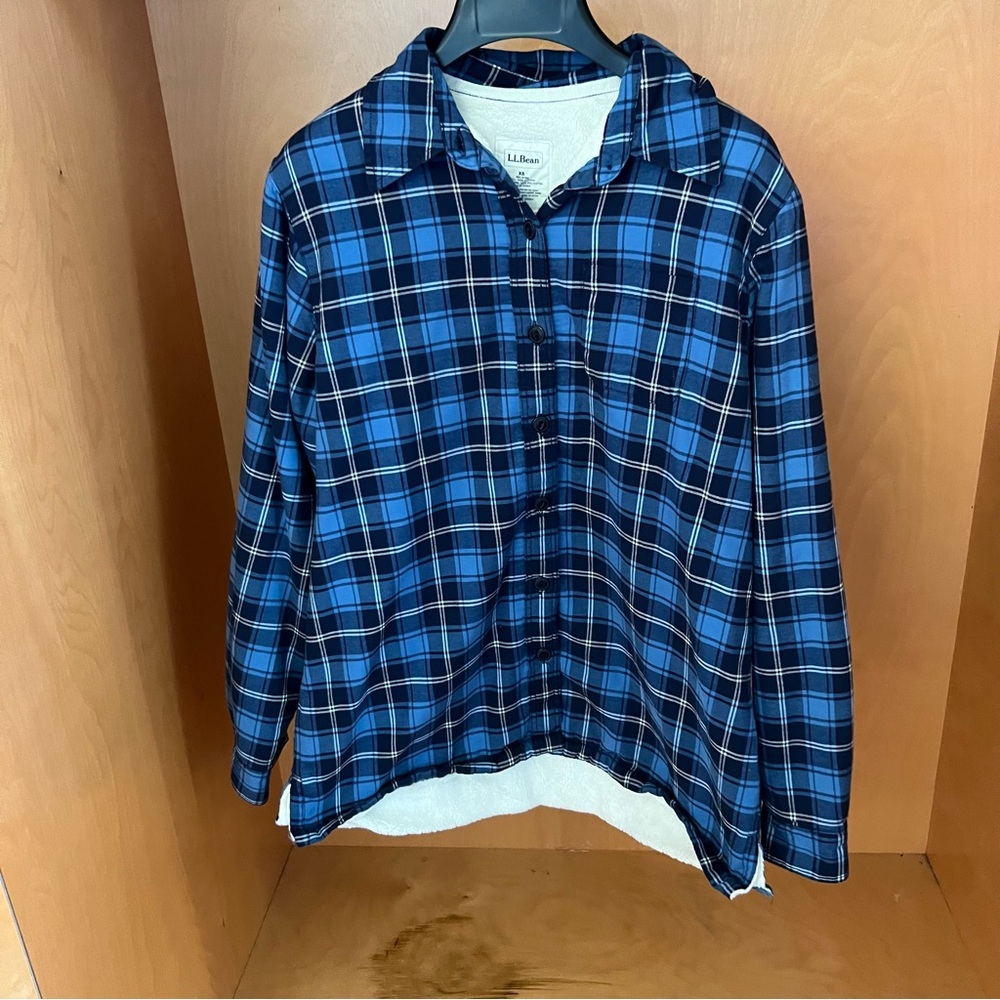 L.L.Bean Blue Plaid Button-Up Jacket, size extra small